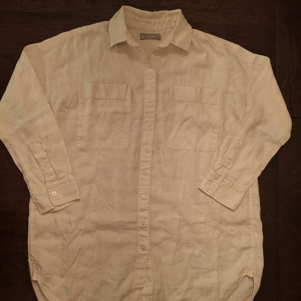 Everlane Way-Long Linen Shir Light Beige Button-Up Shirt Oversized